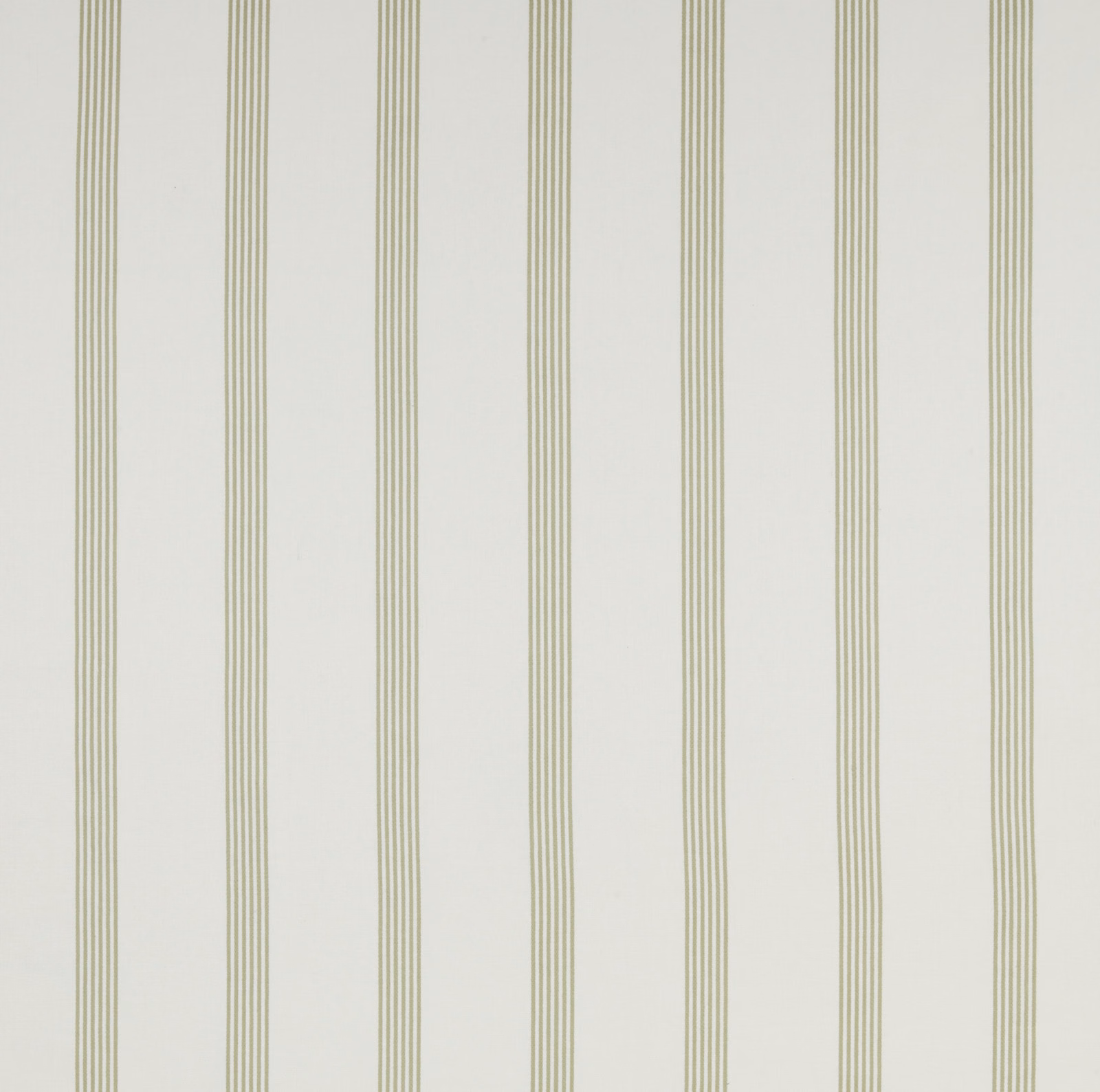 Pale cotton fabric with narrow olive vertical pinstripes on an off-white ground