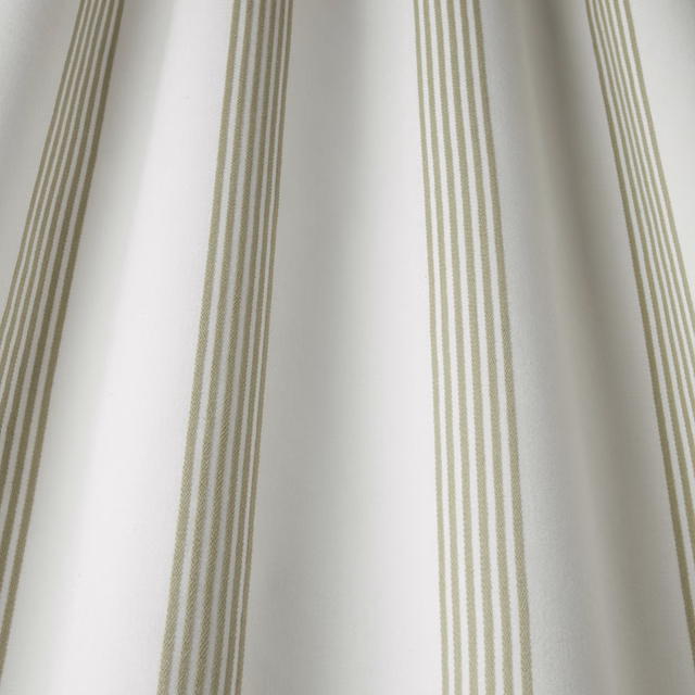 Pale fabric swatch with narrow muted olive vertical stripes