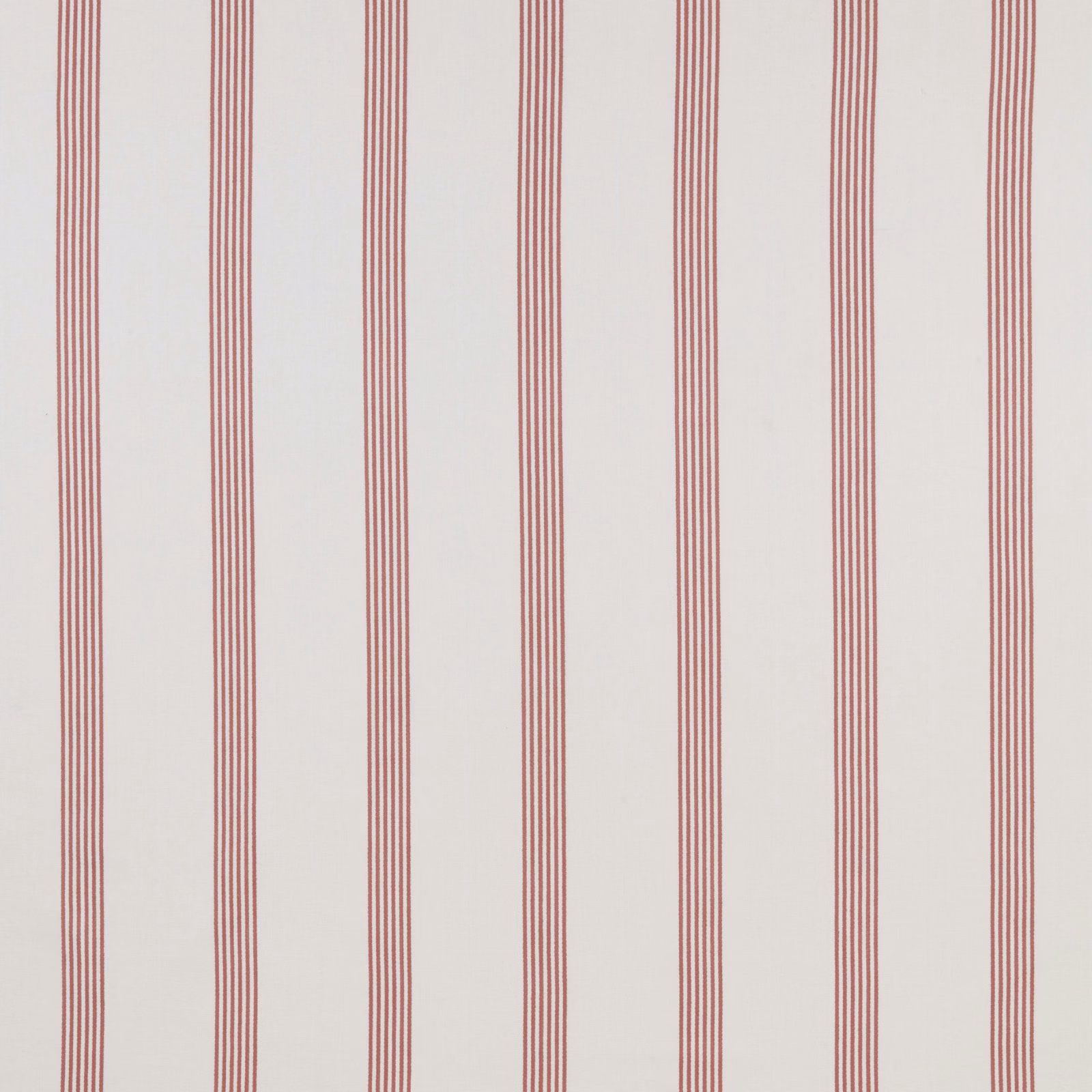 Pale ground cotton fabric with narrow raspberry red vertical stripes