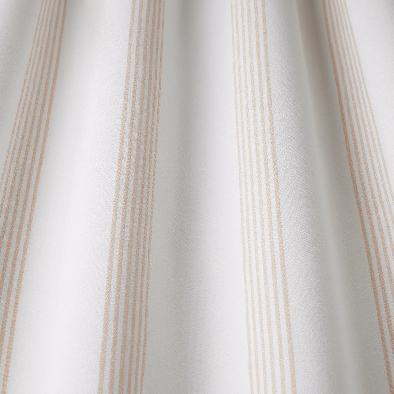 Cream cotton fabric with narrow wavy blush-rose vertical stripes