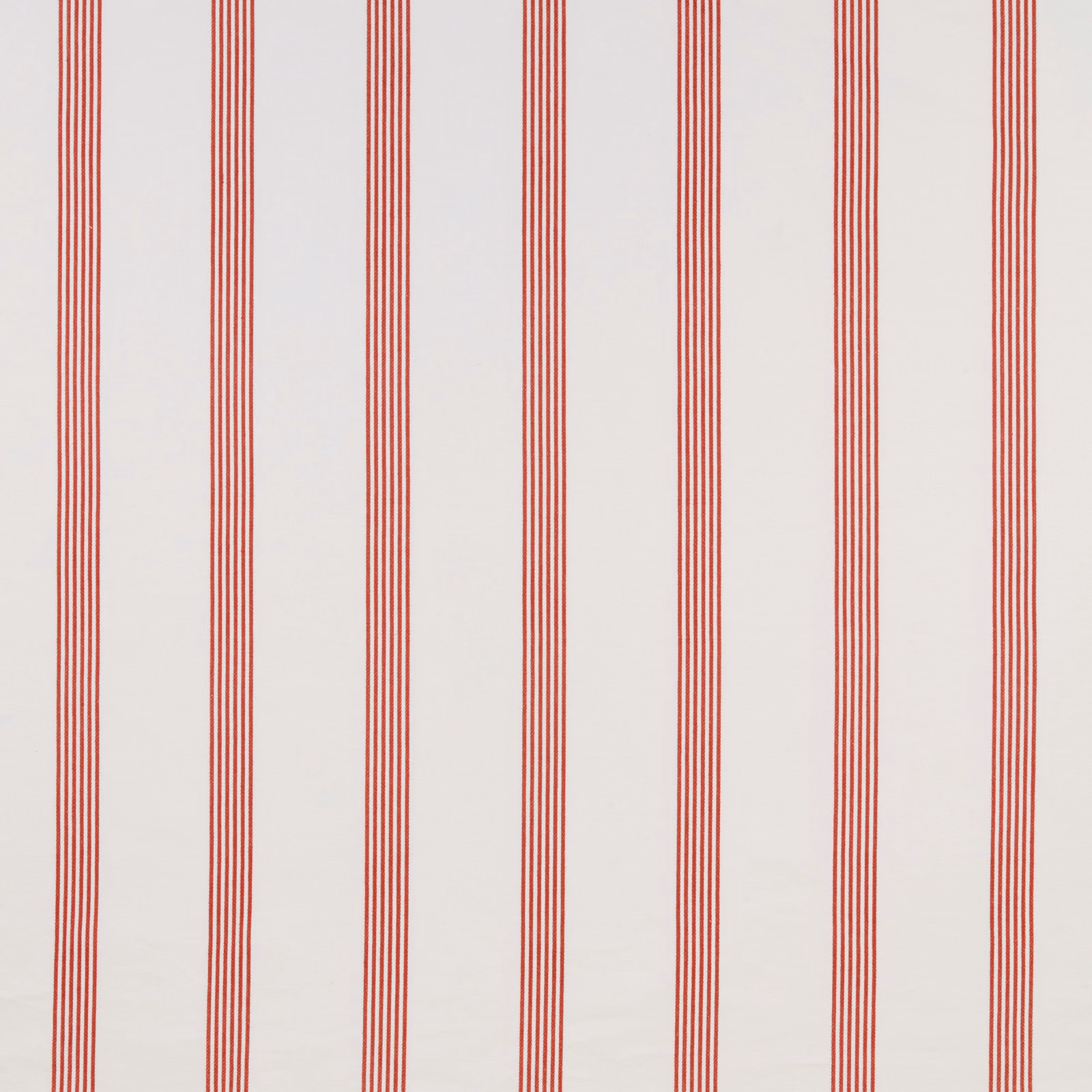 Red narrow vertical stripes on a pale cotton fabric swatch
