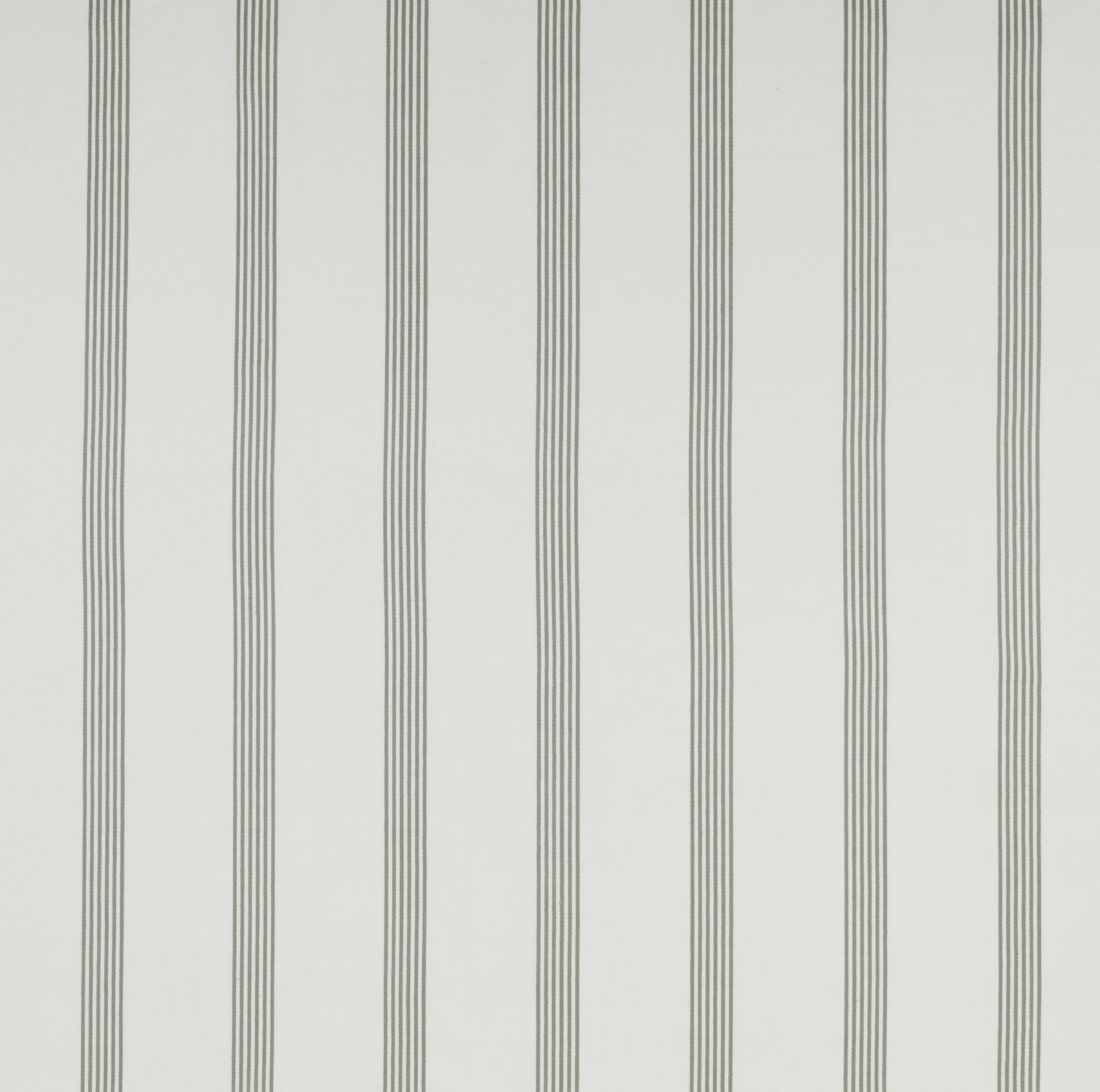 Pale cotton fabric with narrow vertical sage olive stripes on an ivory ground