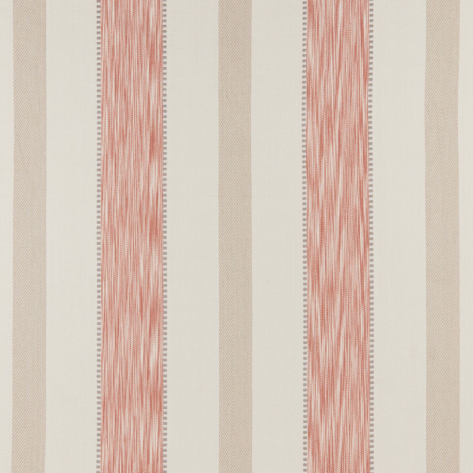 Vertical striped cotton fabric in soft raspberry pink, cream and beige