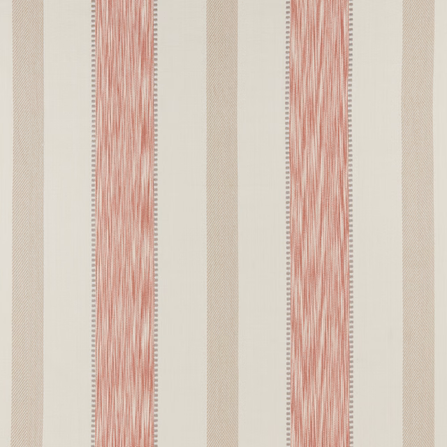 Vertical striped cotton fabric in soft raspberry pink, cream and beige