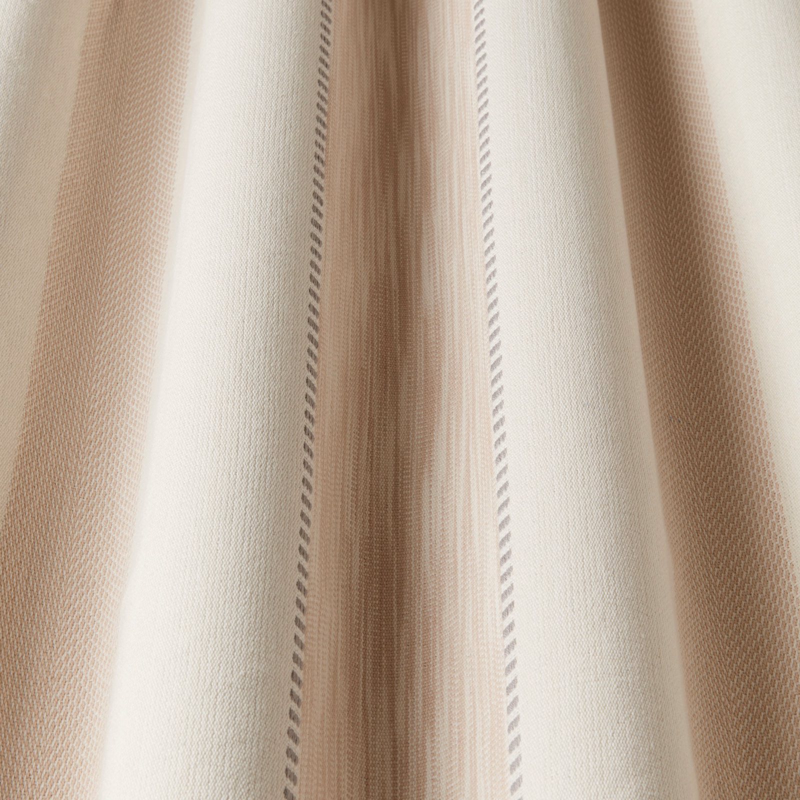 Soft rose beige striped cotton fabric with a woven texture and subtle vertical sheen