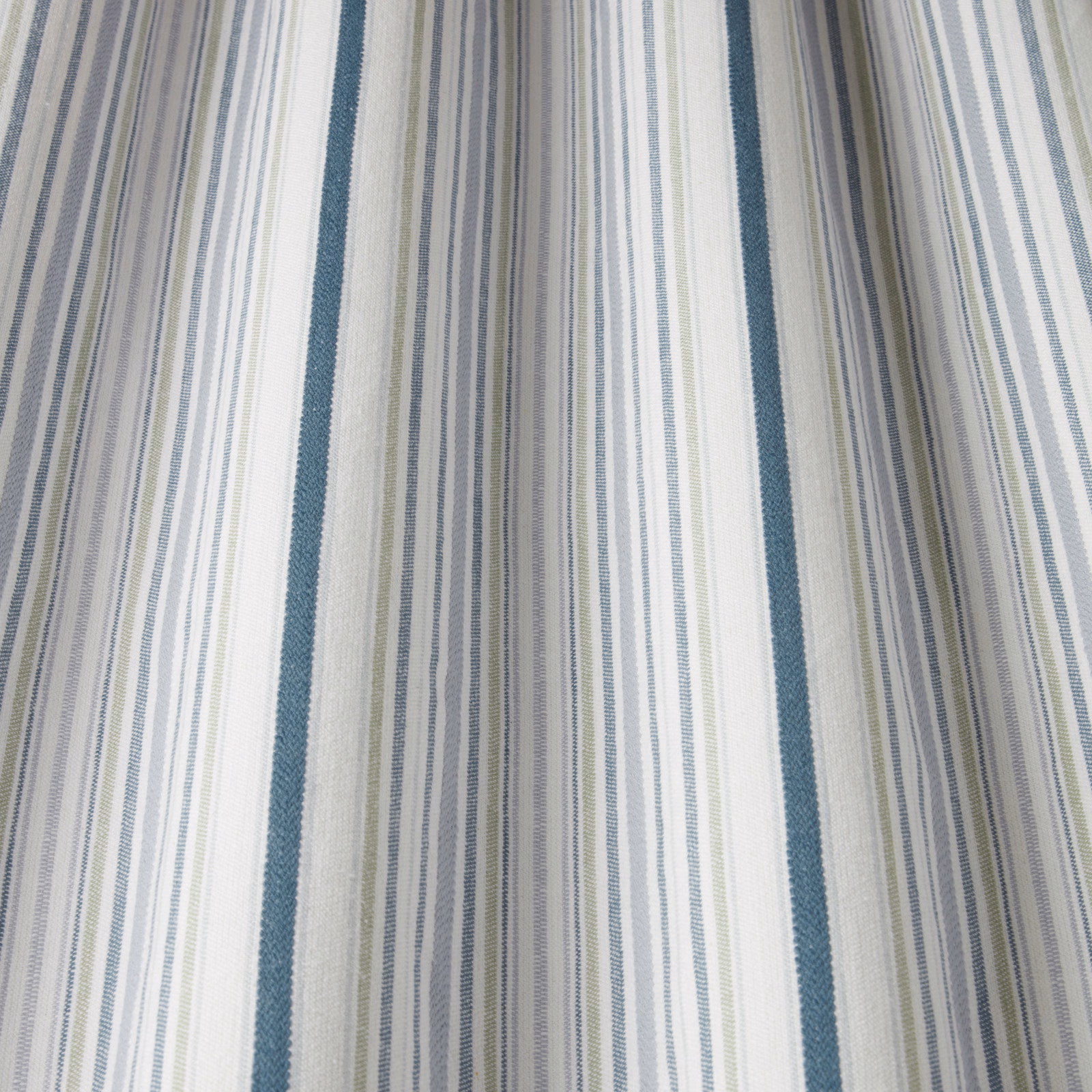 Pale aqua and ivory vertical striped cotton fabric with woven texture