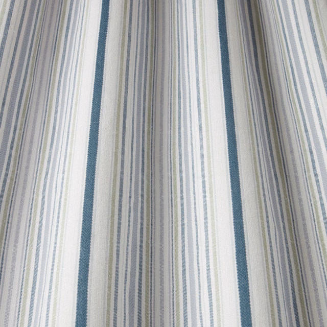 Pale aqua and ivory vertical striped cotton fabric with woven texture
