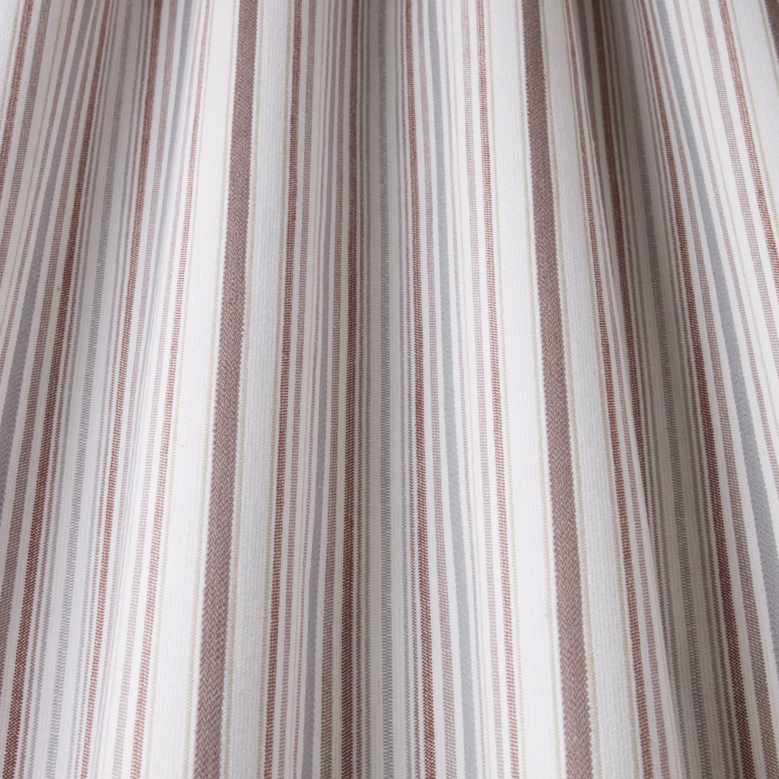 Vertical striped cotton fabric in soft grape, mauve and ivory tones