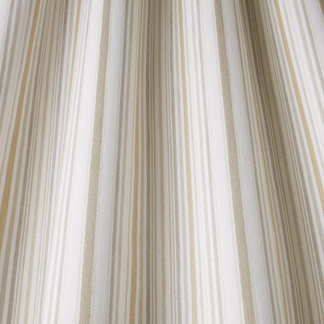 Cream and beige vertical striped cotton fabric with a soft woven texture