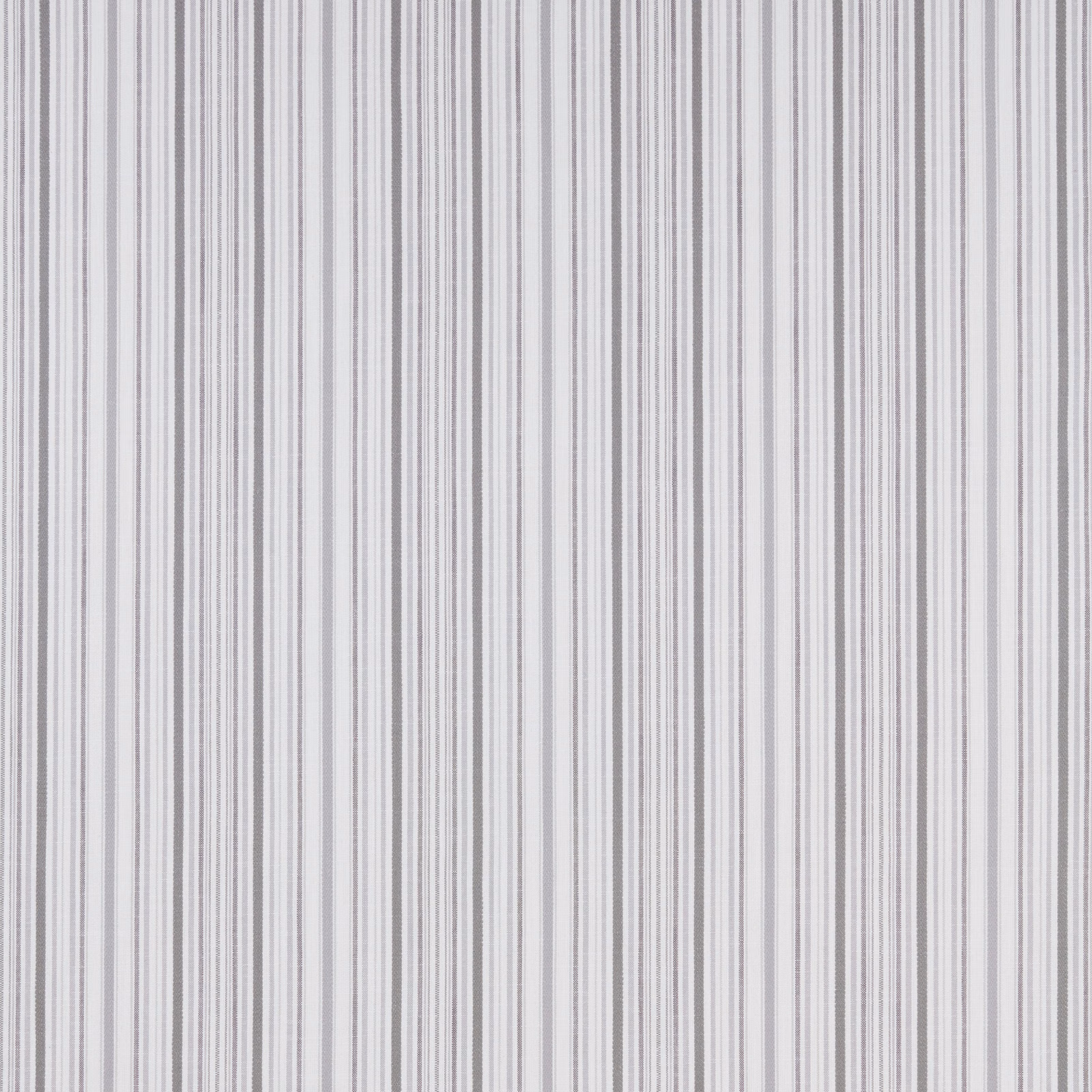 Close-up of a pale grey and white vertical stripe cotton fabric