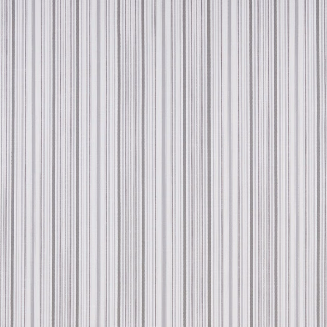 Close-up of a pale grey and white vertical stripe cotton fabric