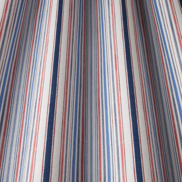 Striped cotton swatch with navy, red and sky-blue vertical bands
