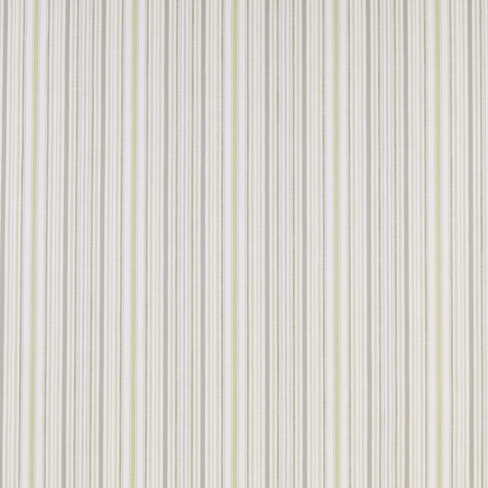 Pale vertical stripe fabric in soft olive, beige and grey on an ivory ground
