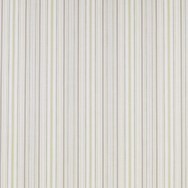 Pale vertical stripe fabric in soft olive, beige and grey on an ivory ground