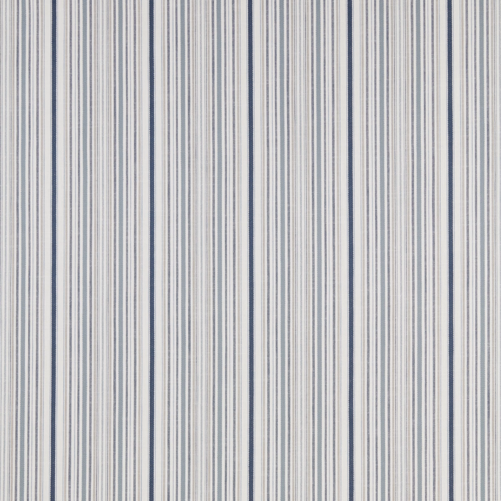 Fine vertical blue-grey and white striped cotton fabric sample