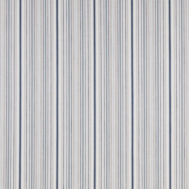 Fine vertical blue-grey and white striped cotton fabric sample