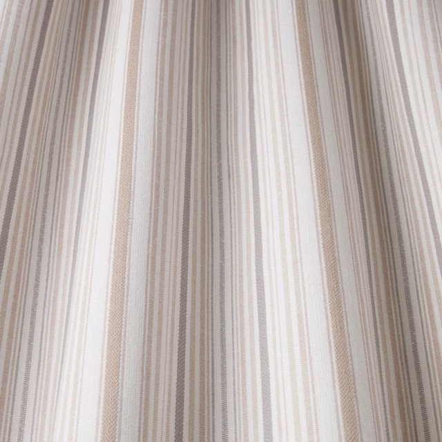 Vertical rose-beige and ivory striped cotton fabric with fine woven texture