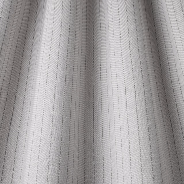 Pale mineral grey cotton fabric with narrow wavy vertical stripes
