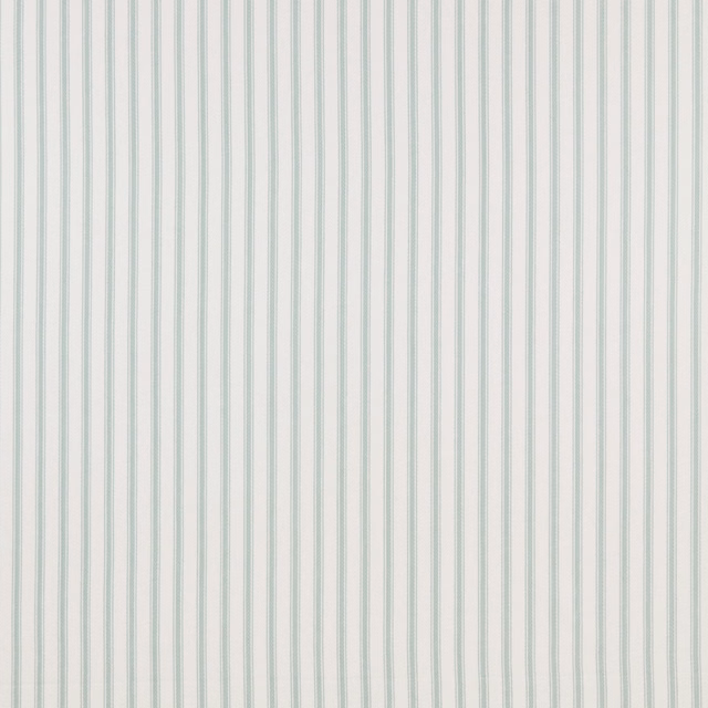 Fine vertical aqua stripes on a white cotton fabric swatch