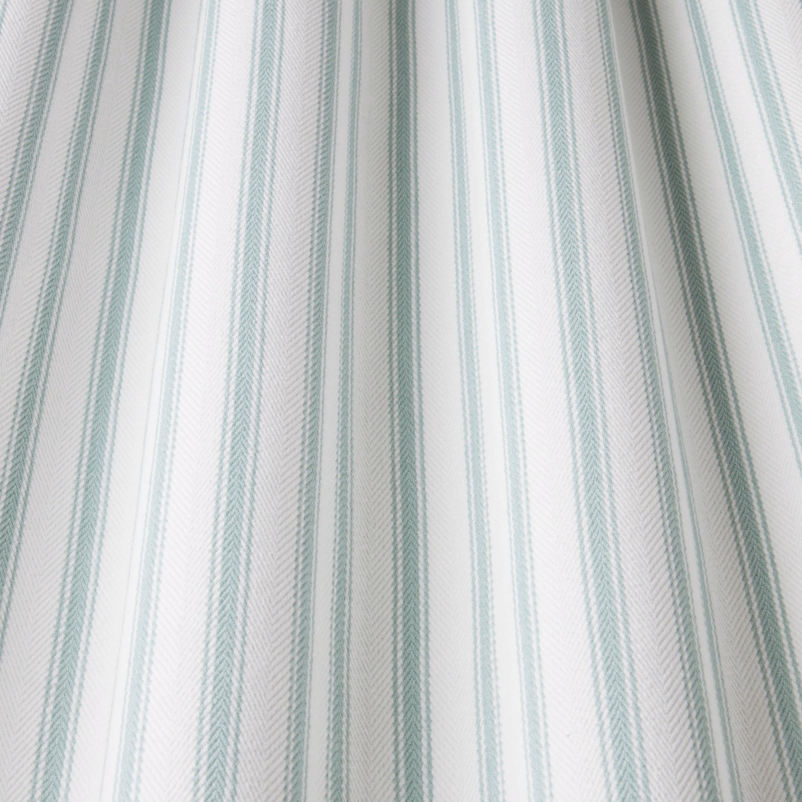 Pale aqua and white vertical striped cotton fabric with fine woven texture
