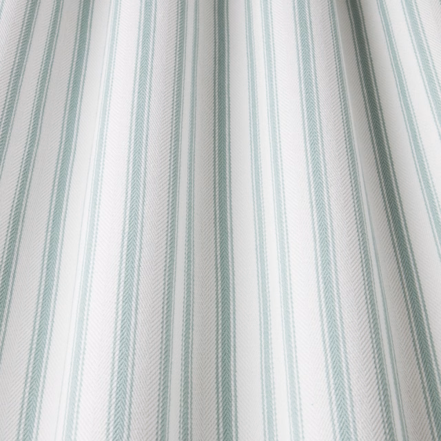 Pale aqua and white vertical striped cotton fabric with fine woven texture