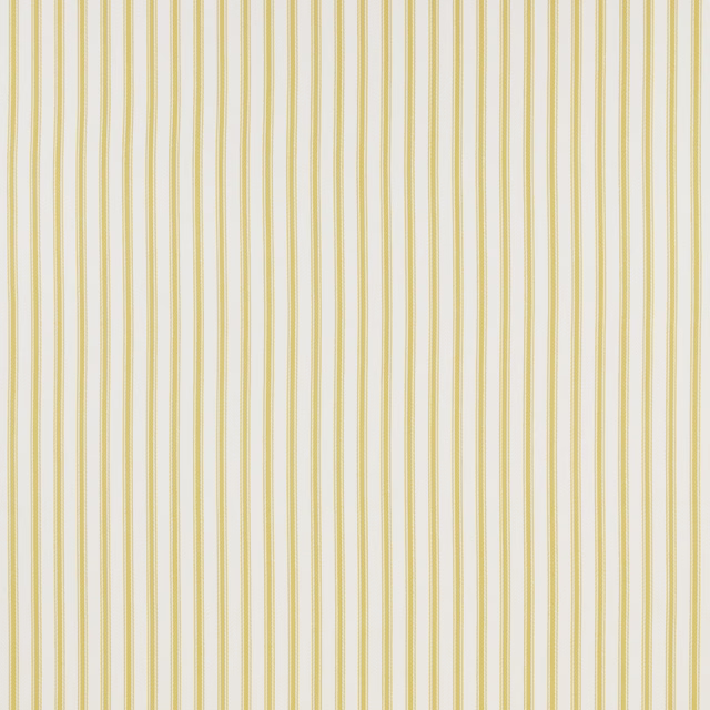Pale yellow and white vertical striped cotton fabric swatch with fine woven lines