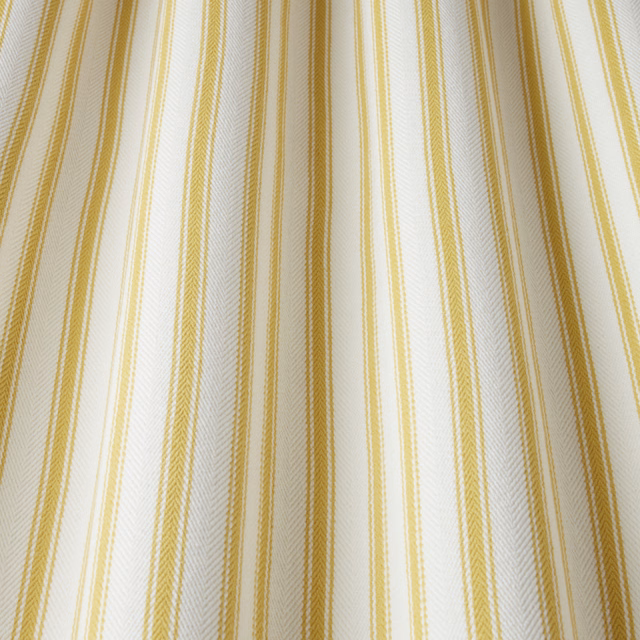 Cream fabric swatch with vertical citrus-yellow stripes and fine herringbone weave
