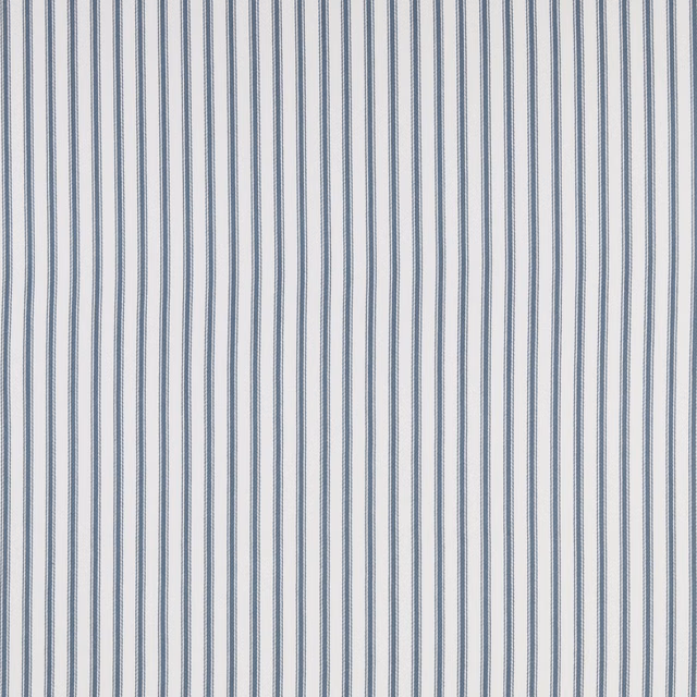 Pale glacier blue and white vertical striped cotton fabric swatch