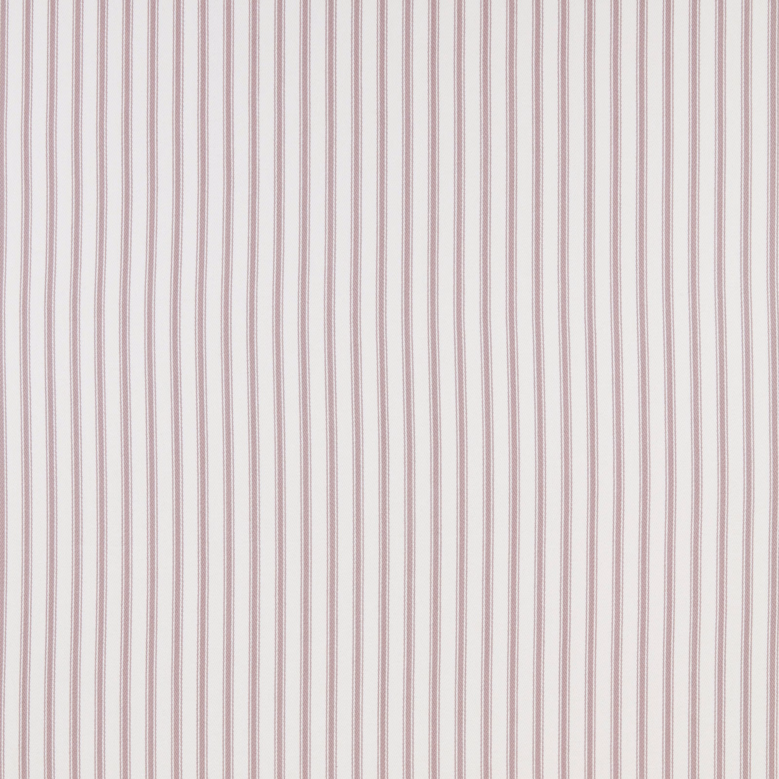 Pale cotton pinstripe fabric with muted grape pink stripes on a white ground