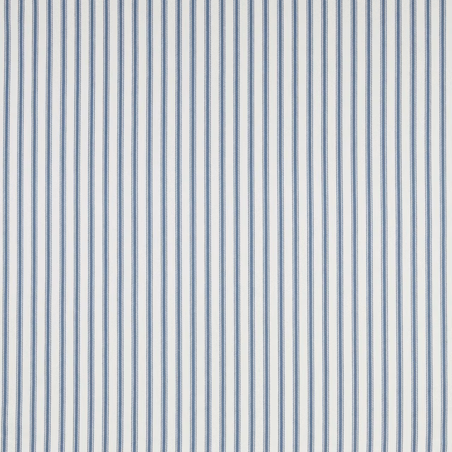 Vertical kingfisher blue pinstripes on a warm white cotton ground