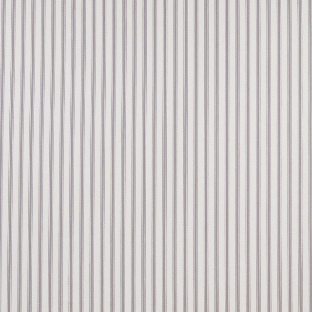 Off-white cotton fabric with narrow mineral-grey vertical stripes