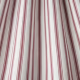 Ivory cotton fabric with narrow mulberry vertical stripes and fine herringbone weave