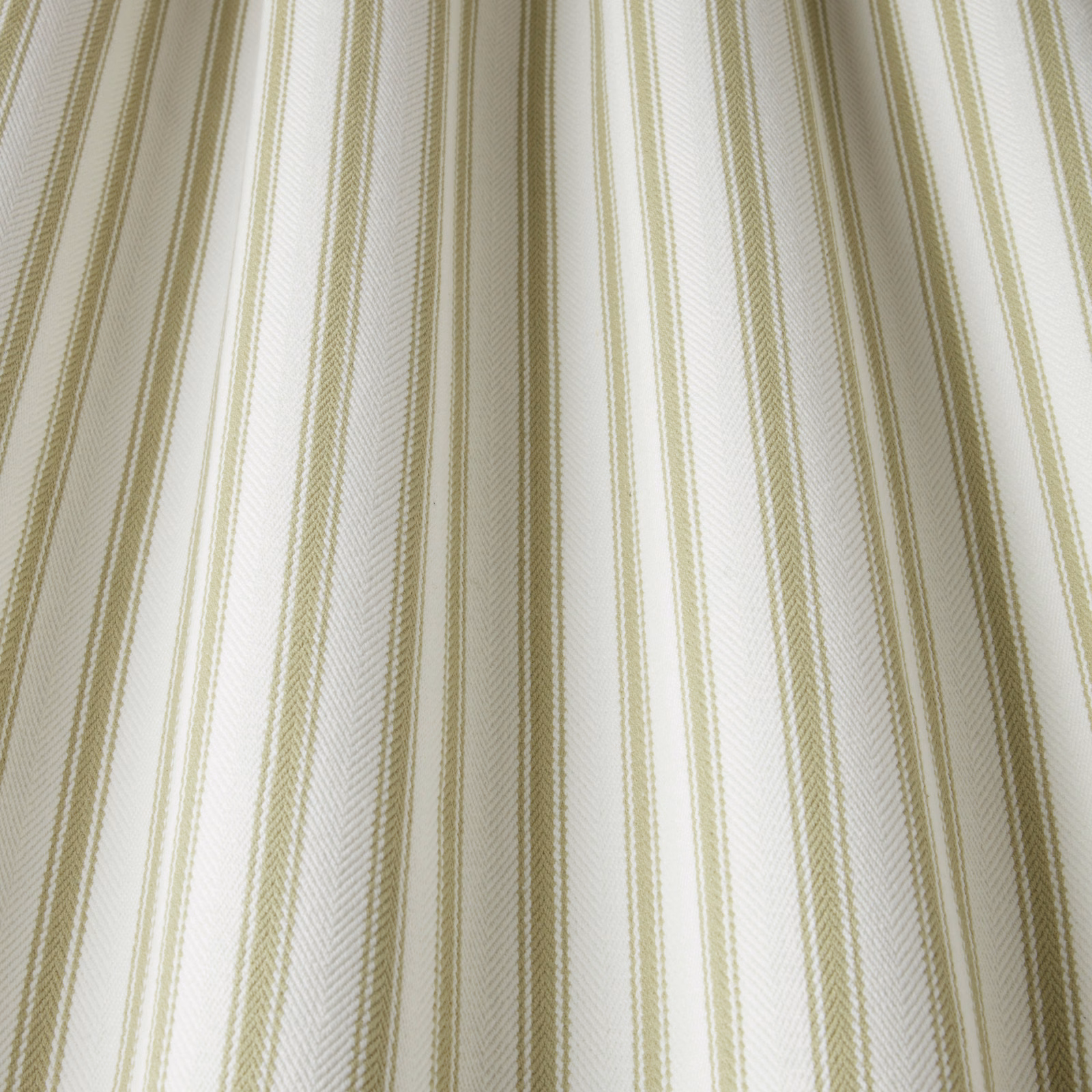 Soft olive and cream striped cotton fabric with fine woven texture