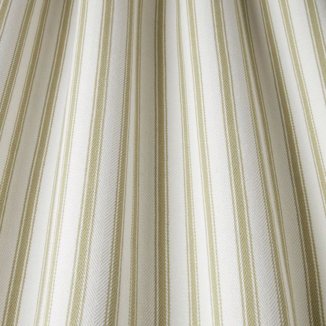 Soft olive and cream striped cotton fabric with fine woven texture
