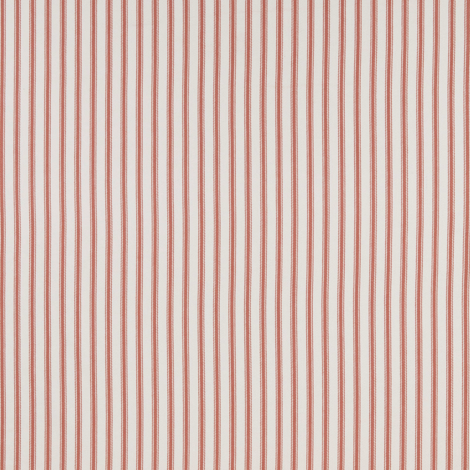 Vertical soft raspberry pinstripes on a pale cotton fabric swatch