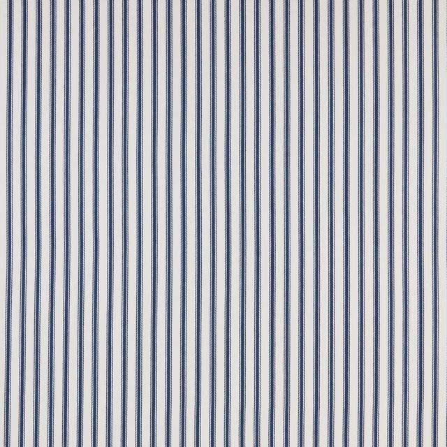 Cream cotton fabric with fine vertical navy pinstripes
