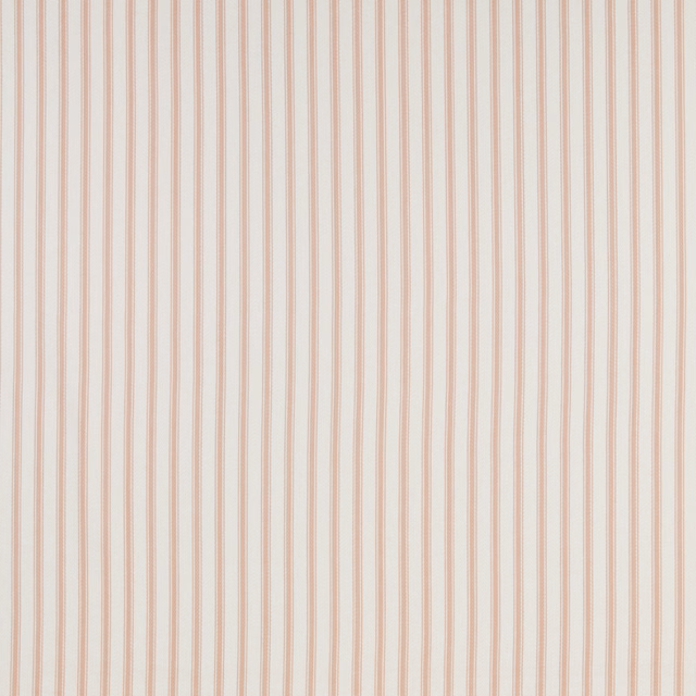 Vertical blush rose pinstripes on a pale cream cotton fabric swatch