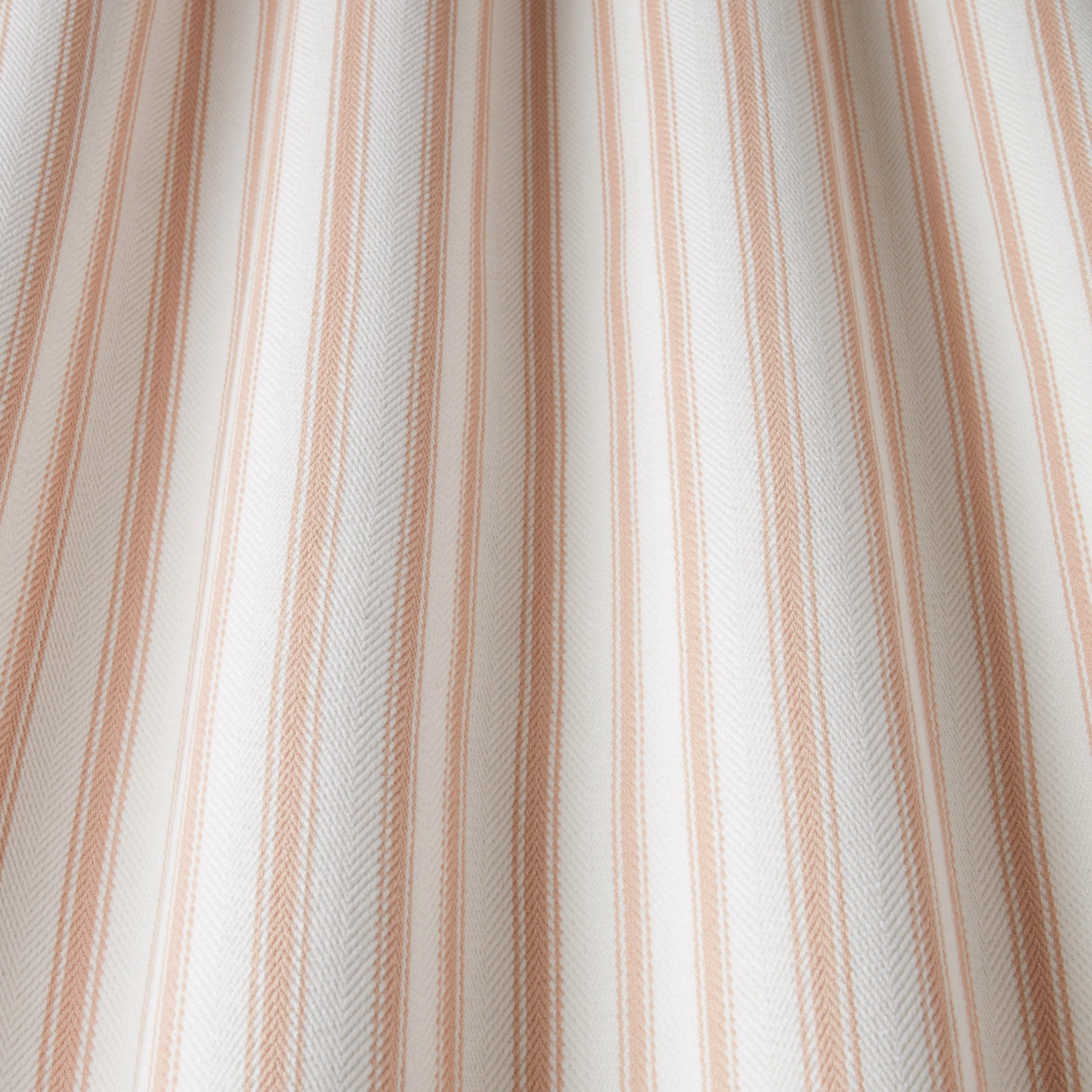 Blush and ivory vertical striped cotton fabric with fine woven texture