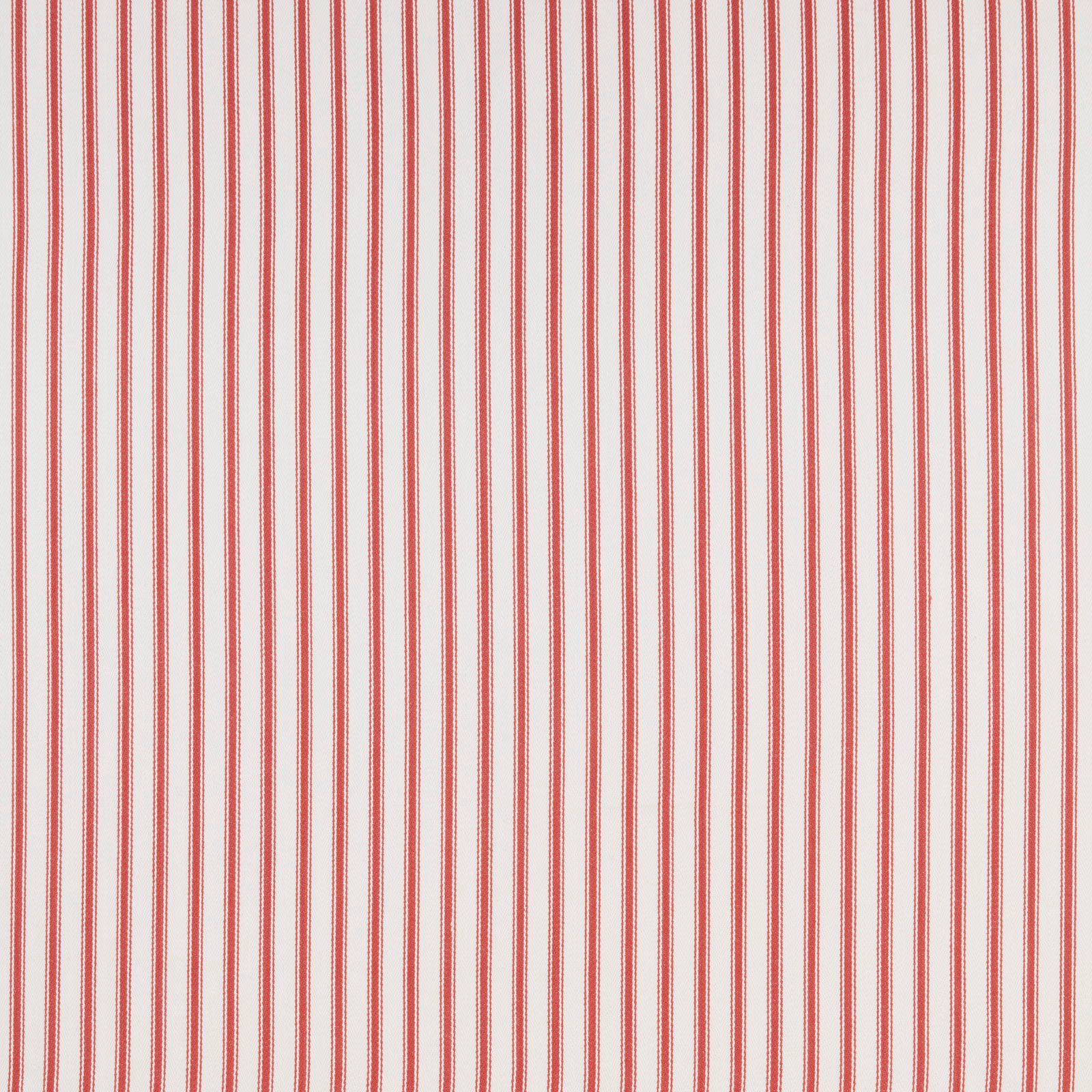 Red and white vertical stripe cotton fabric with fine woven texture