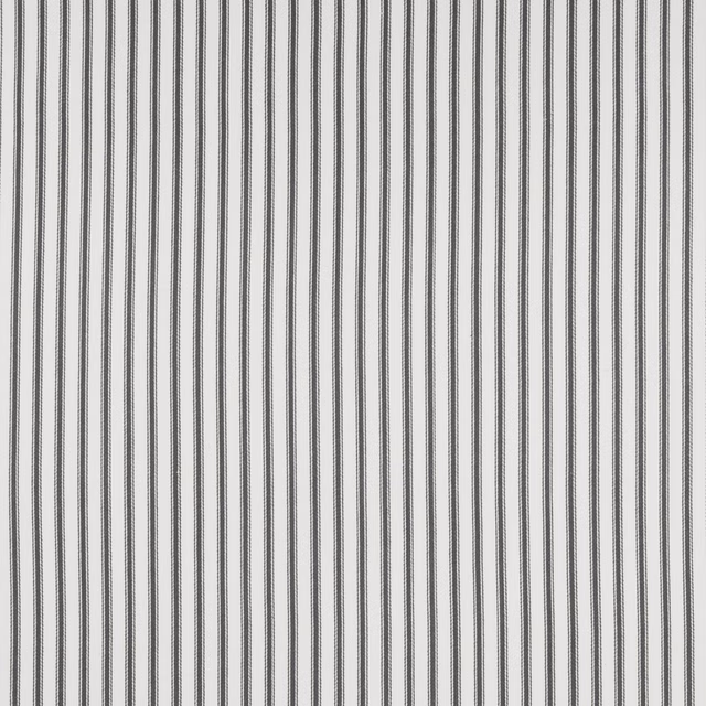 Vertical slate-grey pinstripes on a pale cotton ground