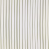Pale cotton fabric with fine willow green vertical stripes on an off-white ground