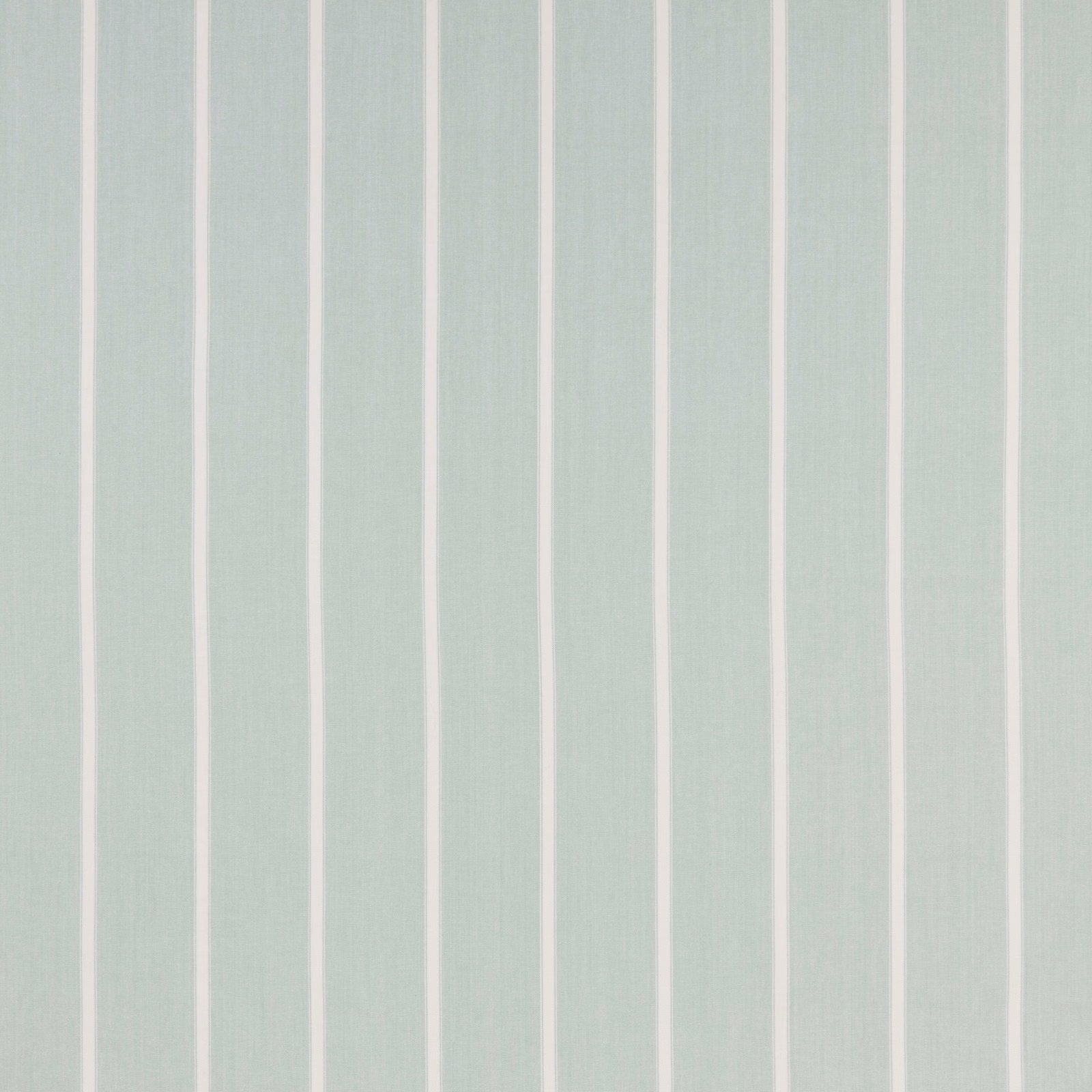 Pale aqua cotton fabric with slim ivory vertical stripes and a matte woven texture