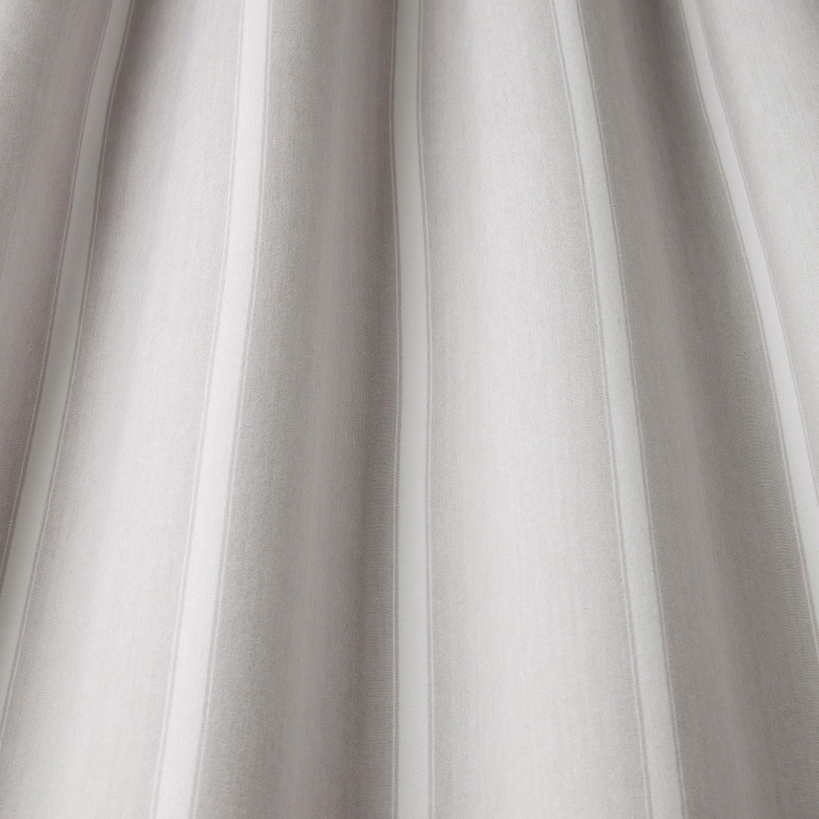 Soft cream and clay-grey vertical striped cotton fabric with a matte woven texture