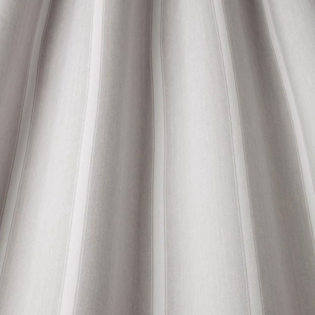 Soft cream and clay-grey vertical striped cotton fabric with a matte woven texture