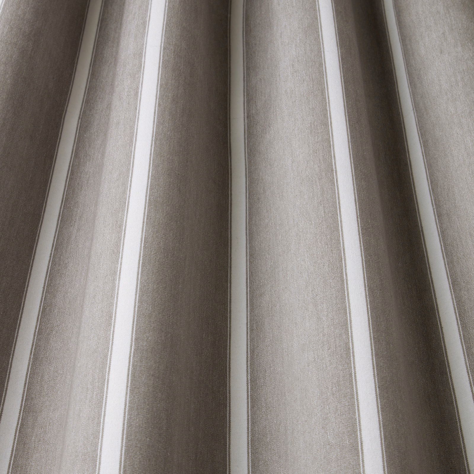Cool taupe striped cotton fabric with pale vertical bands and soft woven texture