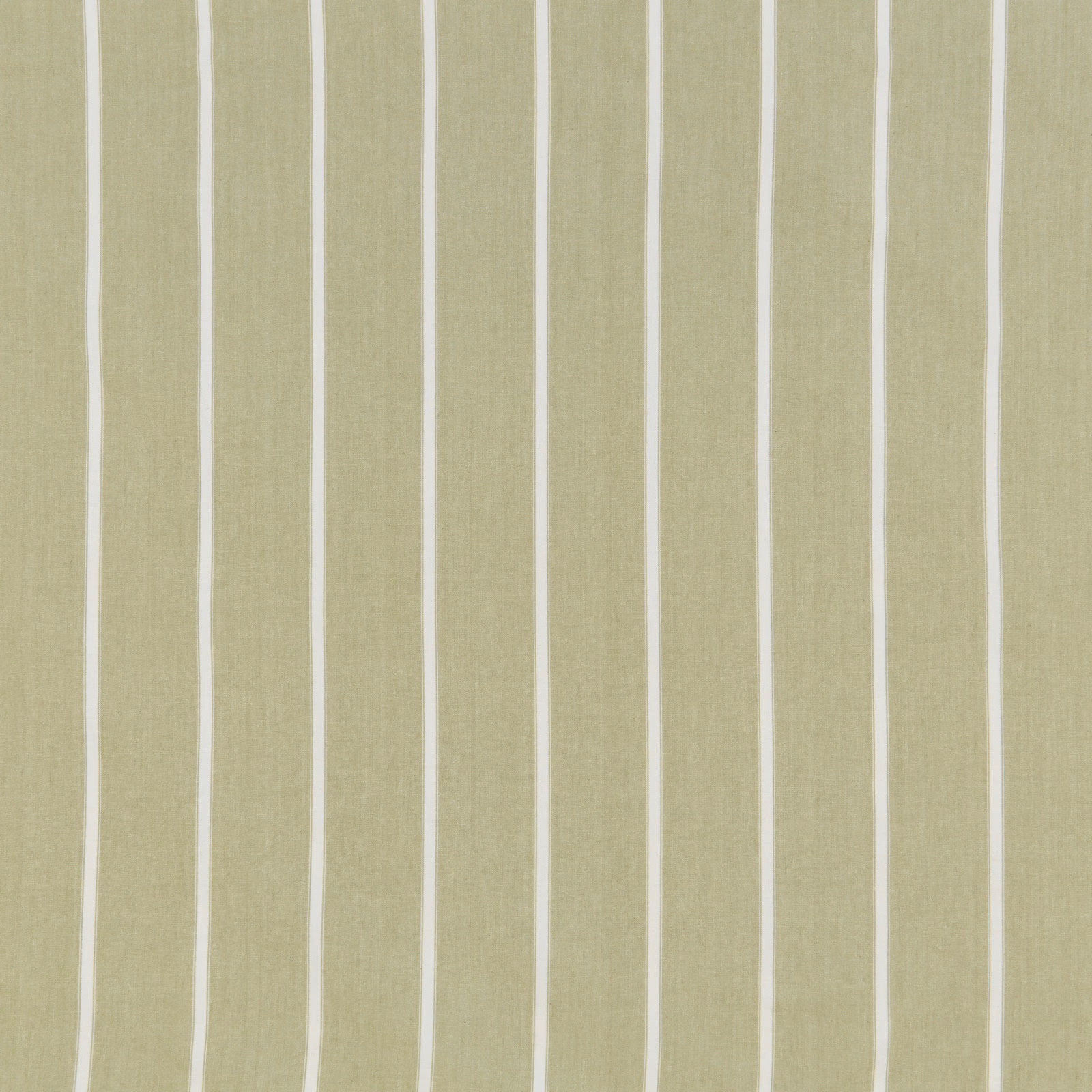 Vertical soft olive and pale cream striped cotton fabric swatch