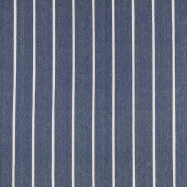 Vertical slate blue cotton stripe with narrow pale cream lines