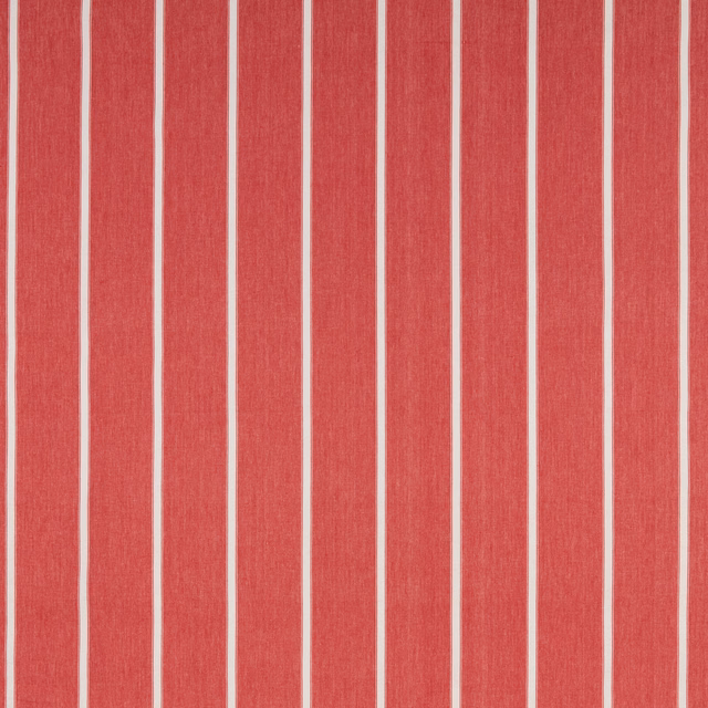 Vertical rouge stripes with narrow ivory lines on a cotton fabric swatch