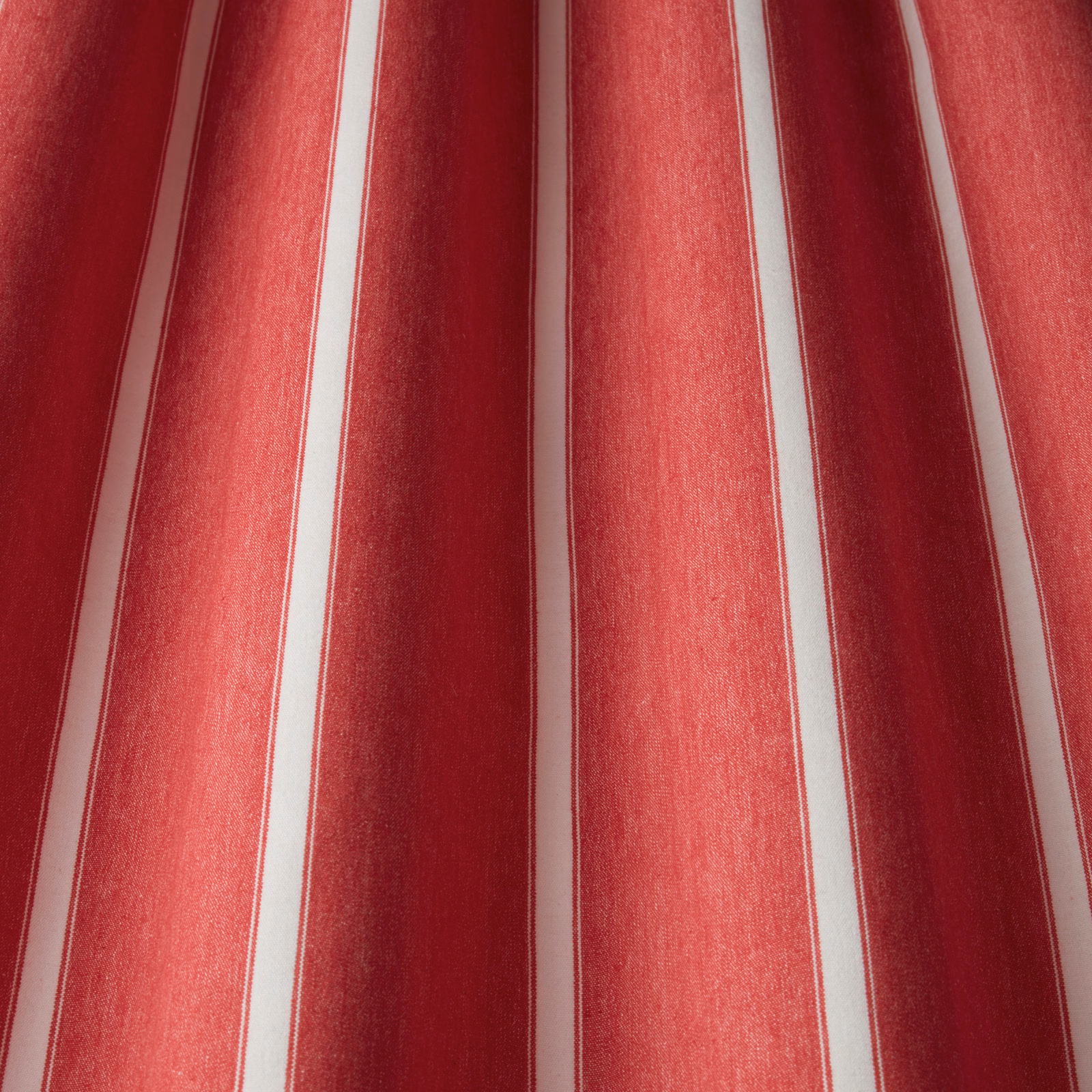 Rouge red and cream vertical striped cotton fabric with fine woven texture