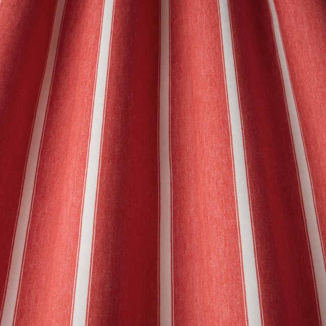 Rouge red and cream vertical striped cotton fabric with fine woven texture